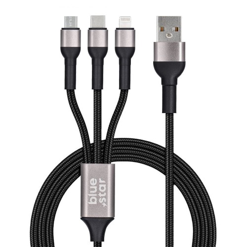BLUE STAR kabel z oplotem 2,4A 3w1 USB A do Lightning / Micro USB / Typ C TFK-DC-010 1,2 m czarny-1 305