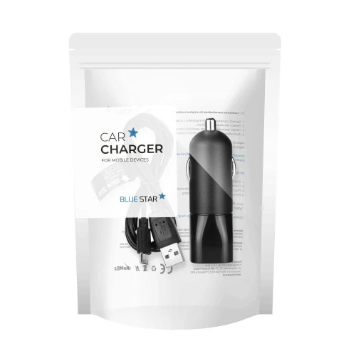 BLUE STAR ładowarka samochodowa 2A USB A + kabel USB A do Micro USB czarna-1 183