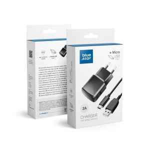 BLUE STAR ładowarka sieciowa 2A 10W USB A + kabel USB A do Micro USB TFK-TC-1100B czarna