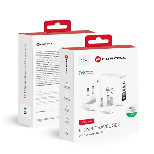 FORCELL F-ENERGY ładowarka wielofunkcyjna 4w1 15W ze złączami USB/USB typ C, power bankiem 8000mAh i ładowaniem bezprzewodowym-1 204