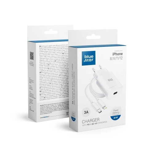 BLUE STAR ładowarka sieciowa 3A 18W Typ C + kabel Typ C do Lightning PD QC4.0 TFK-TC-1099C biała-1 207