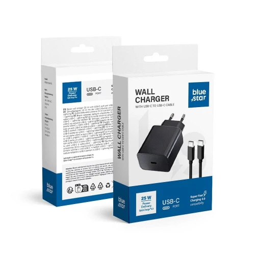 BLUE STAR ładowarka sieciowa 3A 25W Typ C + kabel Typ C do Typ C PD QC4.0 TFB-TC-25WPD czarna-1 333