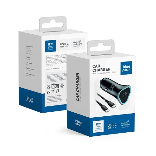 BLUE STAR ładowarka samochodowa 3A 20W Typ C + kabel Typ C do Typ C PD QC3.0 AFC czarna-1 343