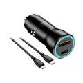 BLUE STAR ładowarka samochodowa 3A 25W Typ C + USB A + kabel Typ C do Lightning PD QC3.0 AFC PPS czarna-2 346